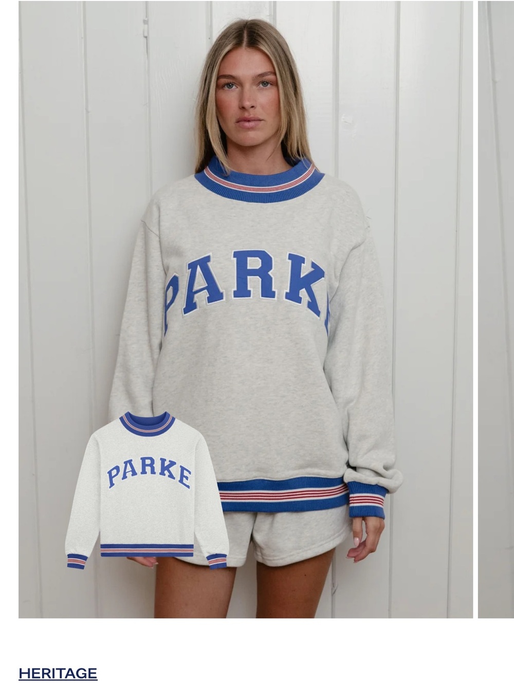 Heritage Parke Crewneck Sweatshirt - Light Gray with Blue and Pink Trim